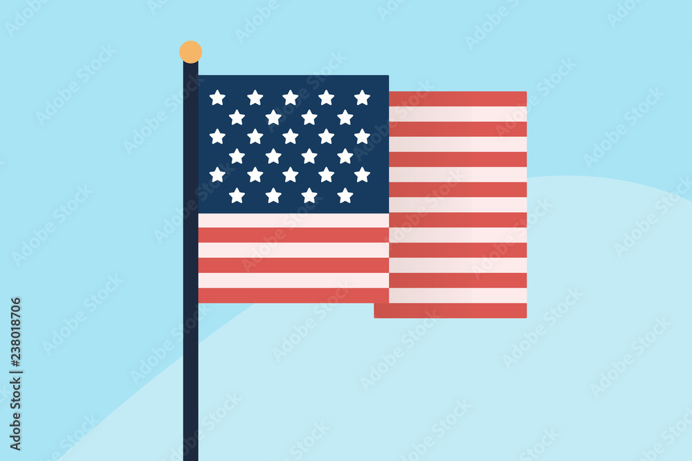 Fototapeta premium American flag, flat illustration on sky background