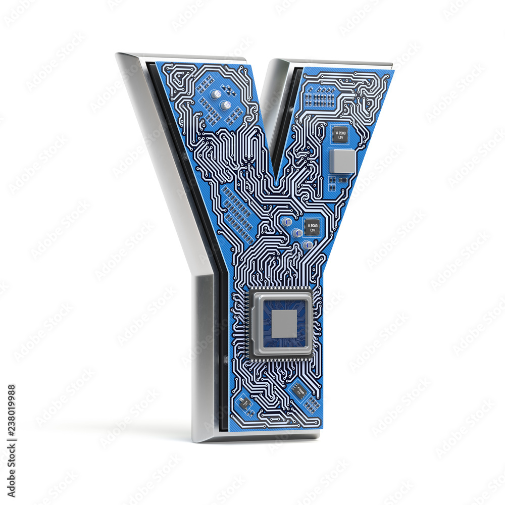Letter Y. Alphabet in circuit board style. Digital hi-tech letter ...