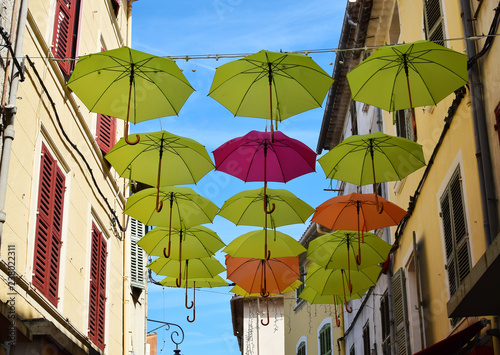 street decorated with colorful umbrellas  La Seyne sur Mer  France