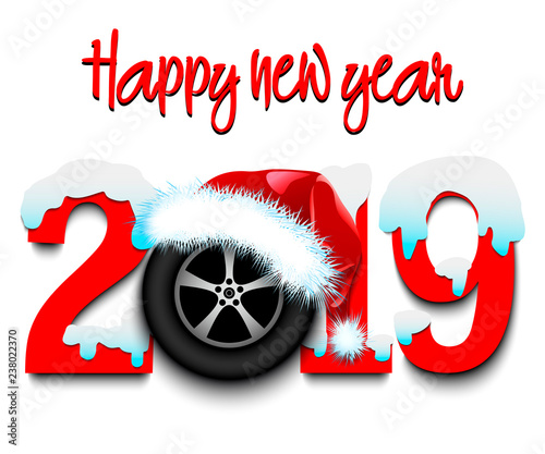 New Year numbers 2019 and wheel auto