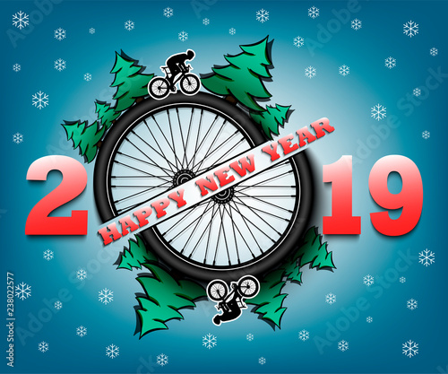 Happy new year 2019 and bicycle wheel