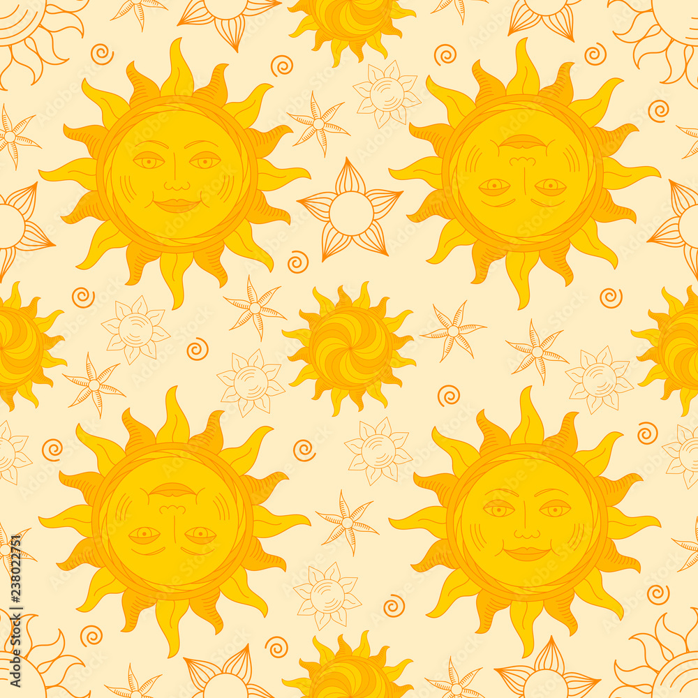 Seamless pattern. Shrovetide or Maslenitsa. Sun with face. Postcard with traditional symbol. Wide Pancake week. Seamless pattern. Shrovetide or Maslenitsa. Sun with face. Postcard with traditional symbol. Wide Pancake week.