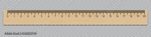 Realistic School wooden measuring ruler 20 centimeter.