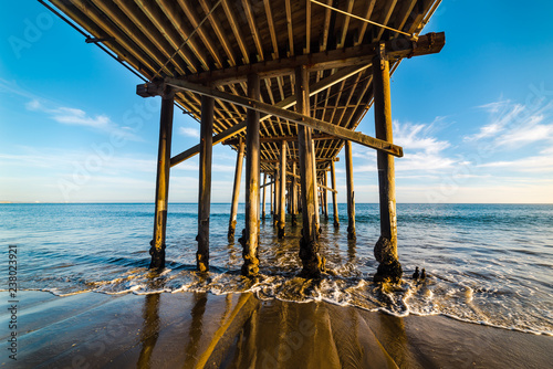 Malibu wooden pier seen from below