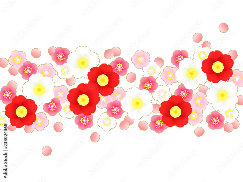 紅白の梅と椿の花の背景イラスト Stock Vector Adobe Stock 紅白の梅と椿の花の背景イラスト Stock Vector Adobe Stock