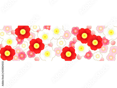 紅白の梅と椿の花の背景イラスト Stock Vector Adobe Stock