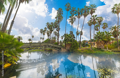 Clouds over Echo Park lake in Los Angeles photo