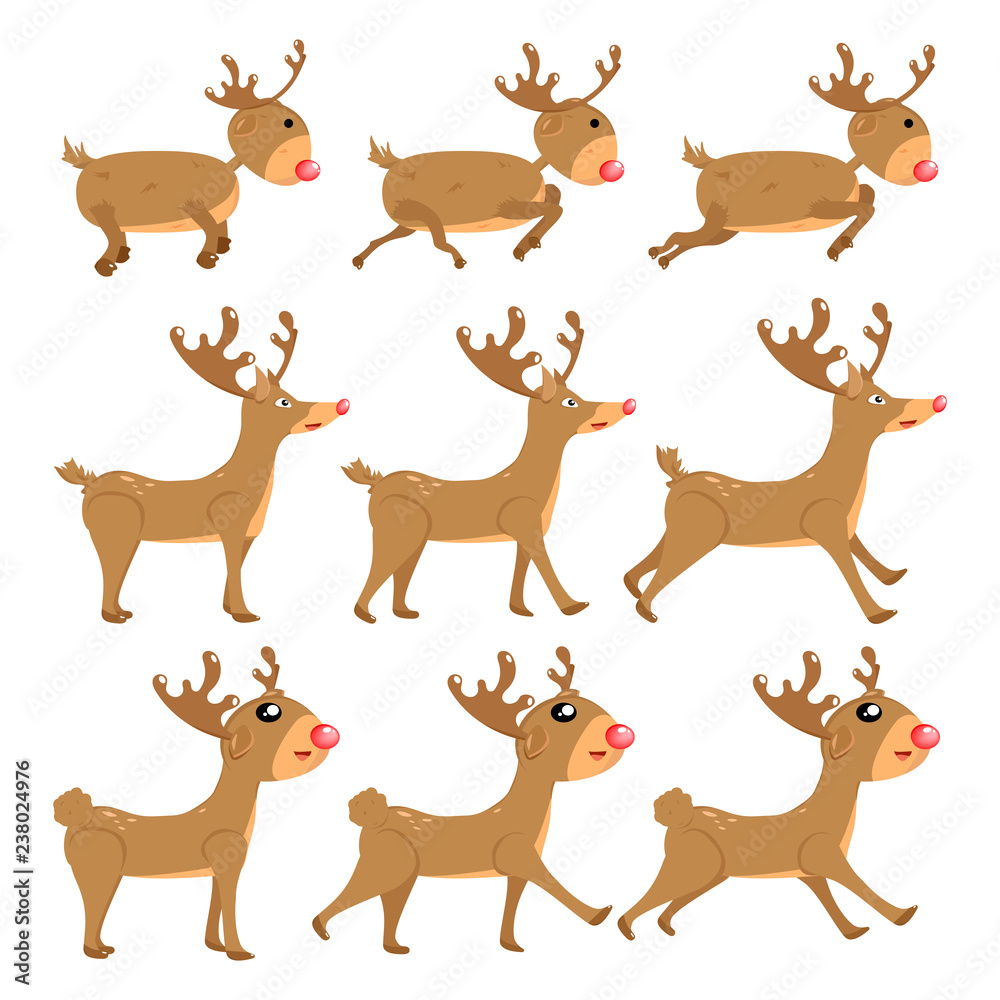 Reindeer, cartoon vector set collection, decoration for kids, baby, animal character isolated on white background illustration