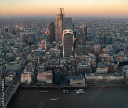 London Skyline at sunset: Top view from The Shard
