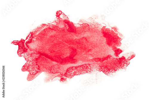 red watercolor stain on white background isolated. hand drawing.
