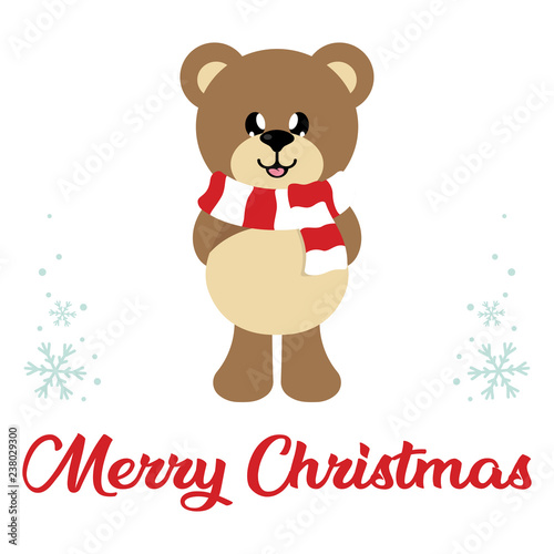 winter christmas cartoon bear with scarf and christmas text © julia_january
