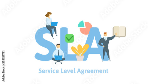 SLA, Service Level Agreement. Concept with keywords, letters and icons. Colored flat vector illustration on white background.
