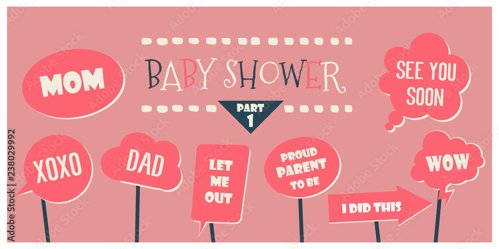 Baby shower photo booth props vector elements Baby shower photo booth props vector elements