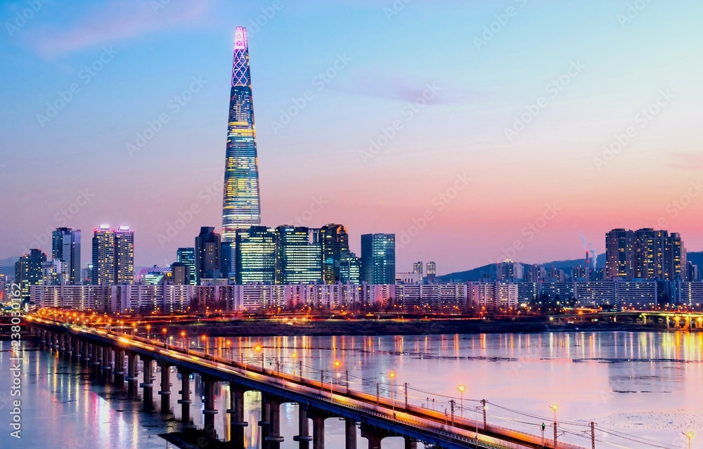 Twilight sky at han river in seoul south Korea 