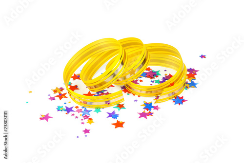 Confetti and yellow ribbon