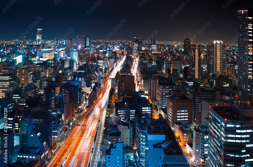 Fototapeta premium Aerial view of a massive highway in Osaka, Japan