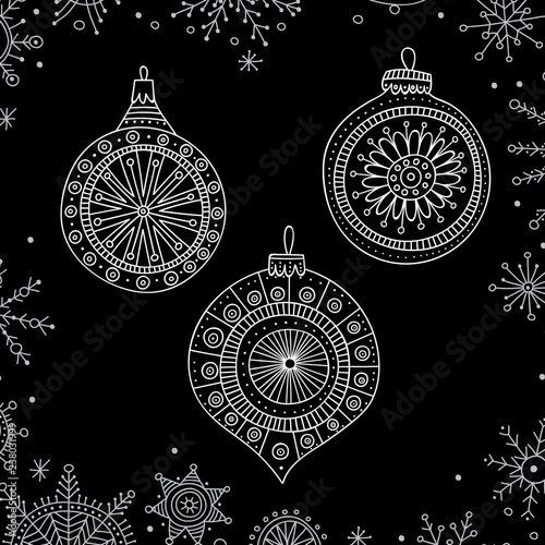 Vector Christmas tree decoration baubles line art