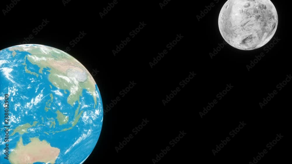 Planet Earth and Moon rotating and approach on black background. High detail 3D Render animation. Astronomy science concept. Planet Earth and Moon rotating and approach on black background. High detail 3D Render animation. Astronomy science concept.
