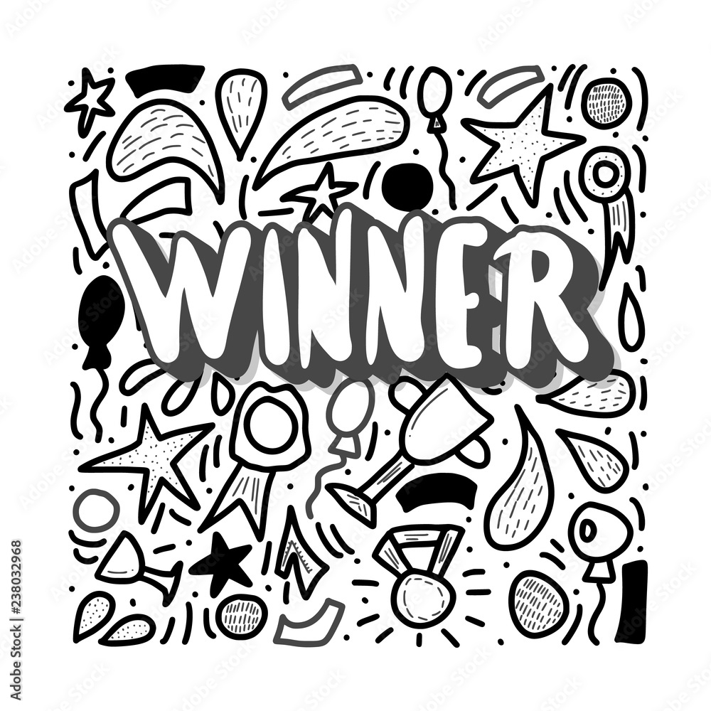 Winner lettering with decoration. Vector quote.