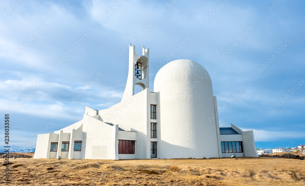 Stykkisholmur church on hill, Iceland Stykkisholmur church on hill, Iceland