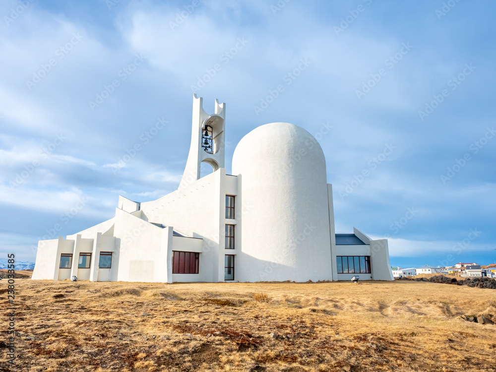 Stykkisholmur church on hill, Iceland Stykkisholmur church on hill, Iceland