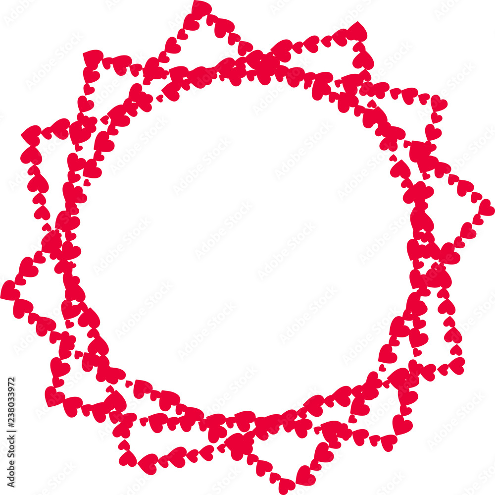 Vector red border photo frame made of hearts in shape of star on white background isolated. Vector red border photo frame made of hearts in shape of star on white background isolated.