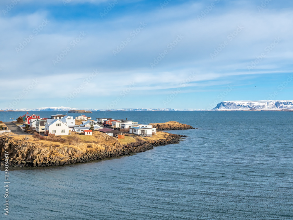 Seascape view at Stykkisholmur church hill, Iceland