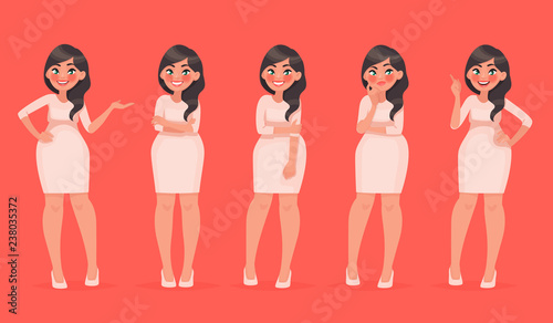 Set of character a beautiful woman in various poses. Pretty girl for your fashion project