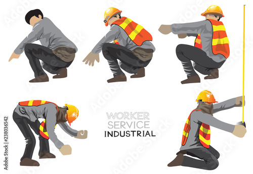 Worker construction team character cartoon acting of Civil engineering 1in 4