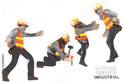 Worker construction team character cartoon acting of Civil engineering 2in 4