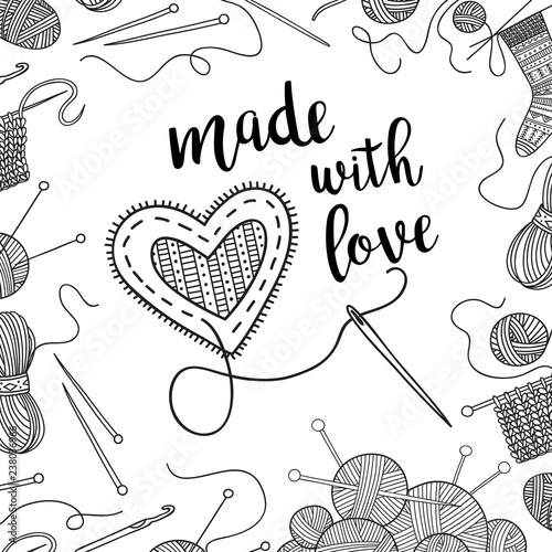 Vector card knitting theme with lettering