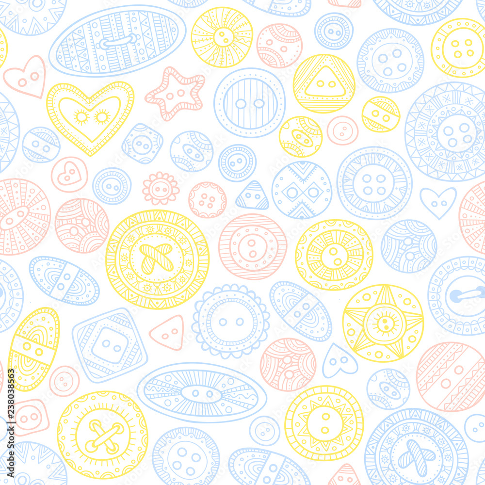 Vector seamless pattern with cloth buttons in boho style