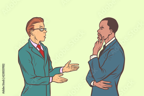 Two businessmen talking. Multi ethnic group