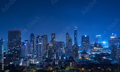 Cityscape night panorama view of Bangkok modern office business building and high skyscraper in business district at Bangkok Thailand.
