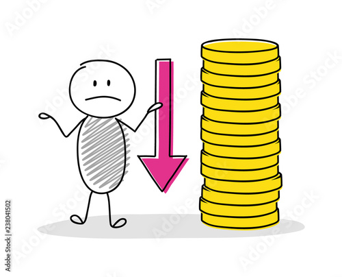 Funny cartoon character holding money stack. Vector.