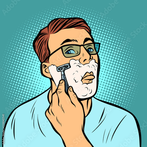 man shaving razors