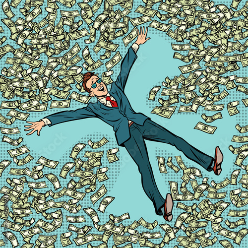 businessman making snow angel money dollars a lot