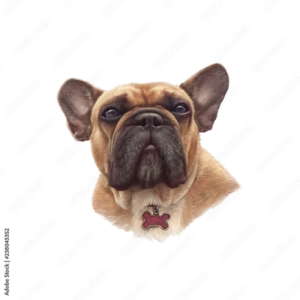 French bulldog isolated on white background. Realistic Portrait of Boxer dog. Hand Painted Illustration of Pets. Animal artcollection: Dogs. Design template. Good for banner, print T-shirt, pillow. French bulldog isolated on white background. Realistic Portrait of Boxer dog. Hand Painted Illustration of Pets. Animal artcollection: Dogs. Design template. Good for banner, print T-shirt, pillow.
