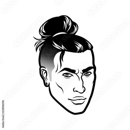 Vector men face hipster head with haircuts. For avatars, emblems and icons, labels