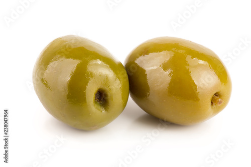 Green olives isolated on a white background