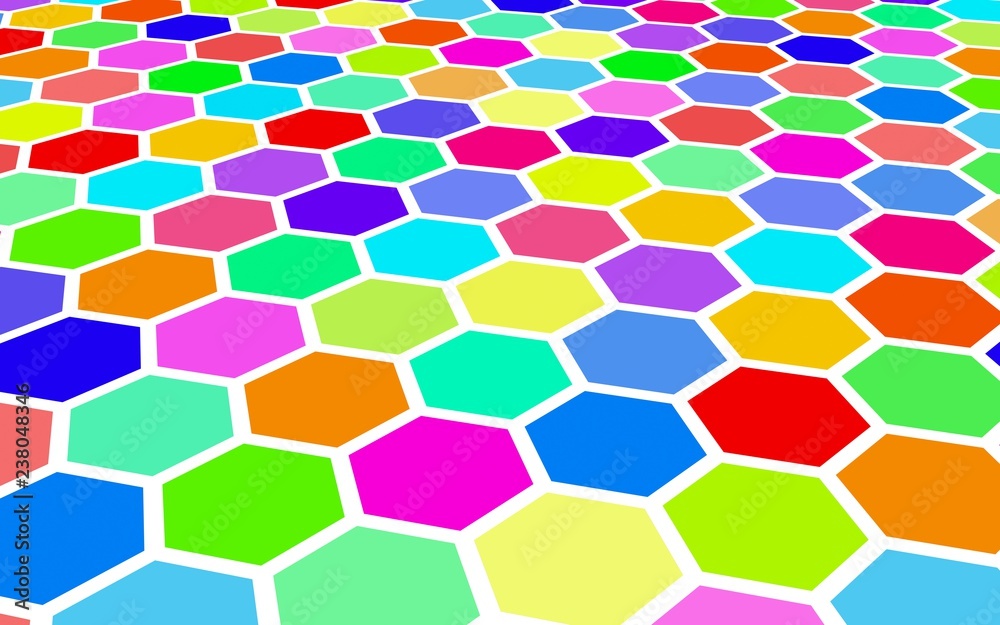 Honeycomb multi-colored. Perspective view on polygon look like honeycomb. Wavy surface. Isometric geometry. 3D illustration Honeycomb multi-colored. Perspective view on polygon look like honeycomb. Wavy surface. Isometric geometry. 3D illustration