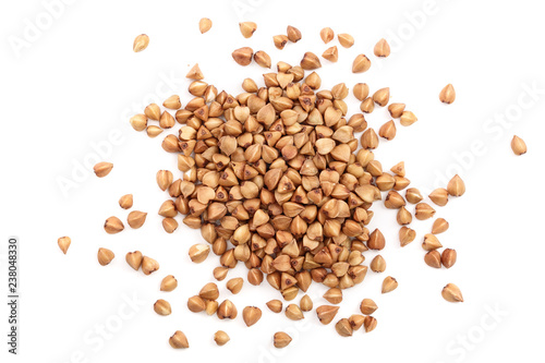 buckwheat grain isolated on white background close up. Top view photo