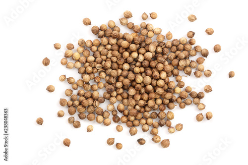 Coriander seeds isolated on white background top view