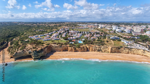 Aerial. Beautiful Portuguese beaches Armacao de Pera, view from the sky.