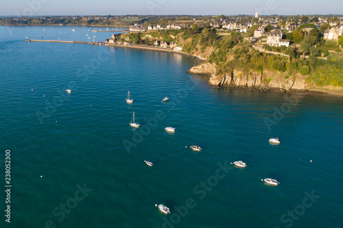 boats and yachts in the water in aerial view from drone in France