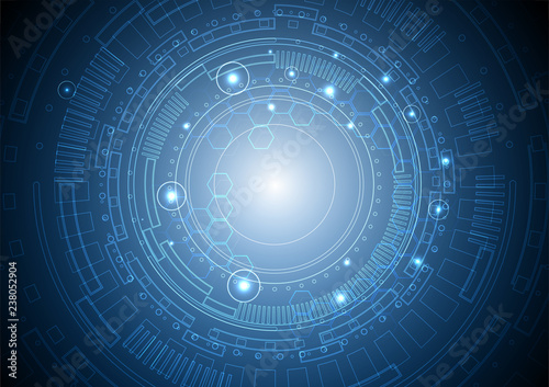 Blue futuristic circle with glowing light in the middle