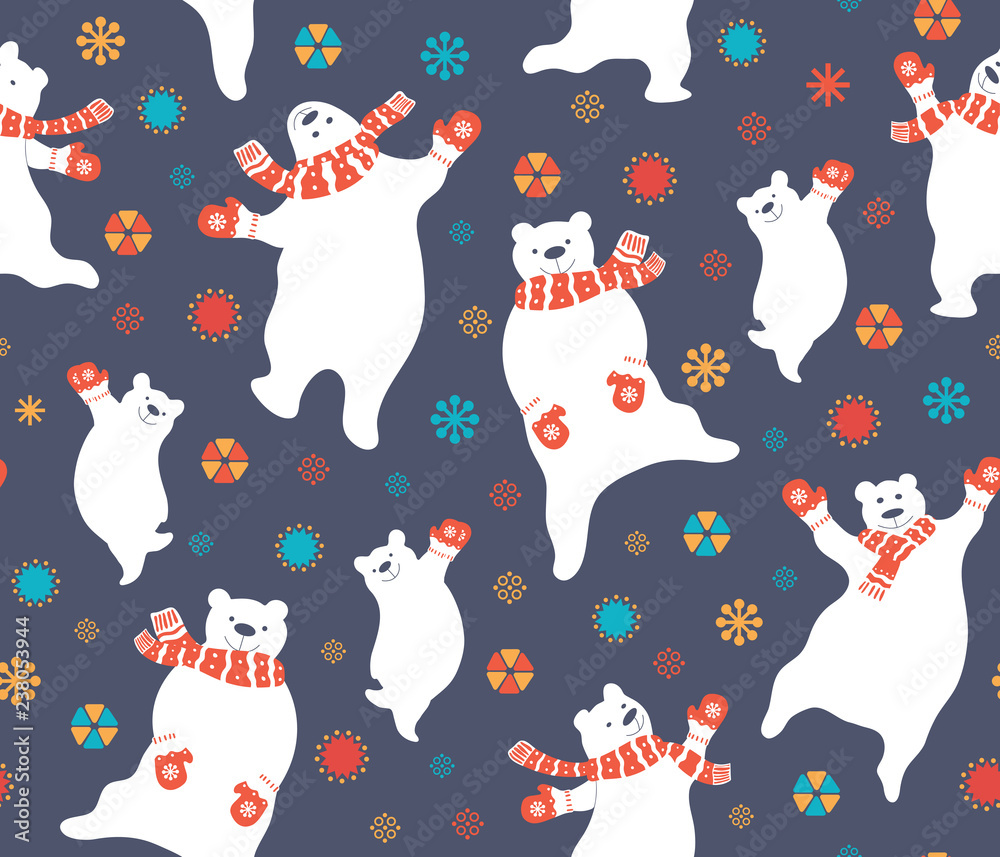 dancing bears Christmas seamless pattern