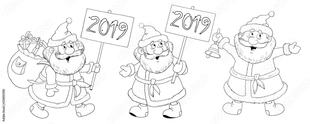 Christmas. New Year 2019. Year of Pig. Greeting card. Cute and funny cartoon characters