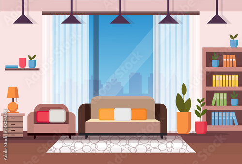 living room home interior apartment decoration concept flat horizontal vector illustration