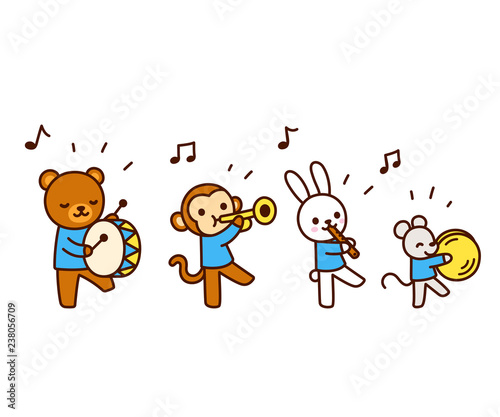 Cute cartoon animals playing music